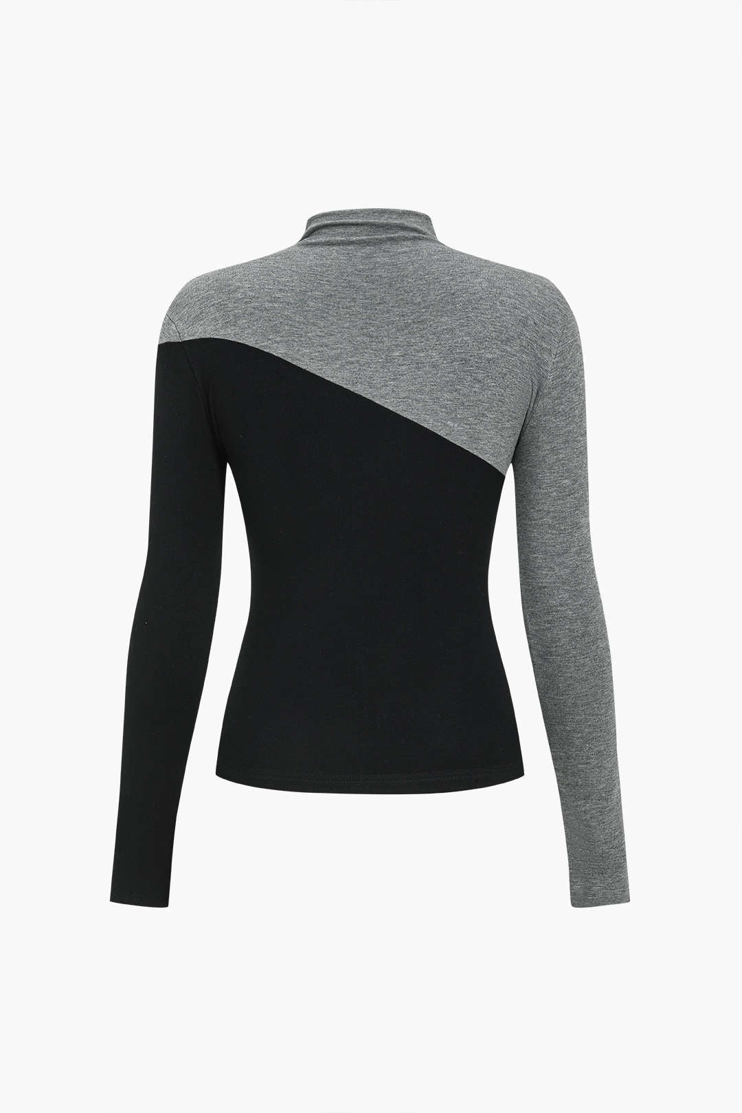 Contrast Mock Neck Long-Sleeve Top in Jersey Fabric