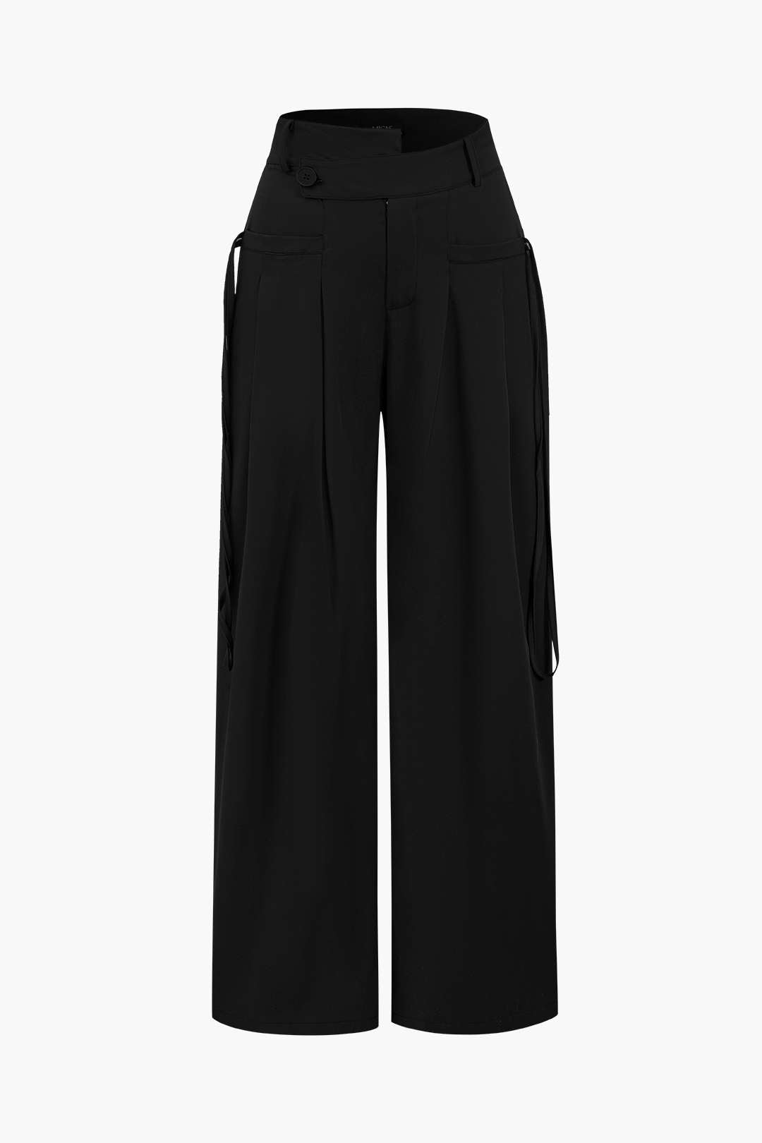 Solid Wide Leg Pocket Trousers in Twill Fabric