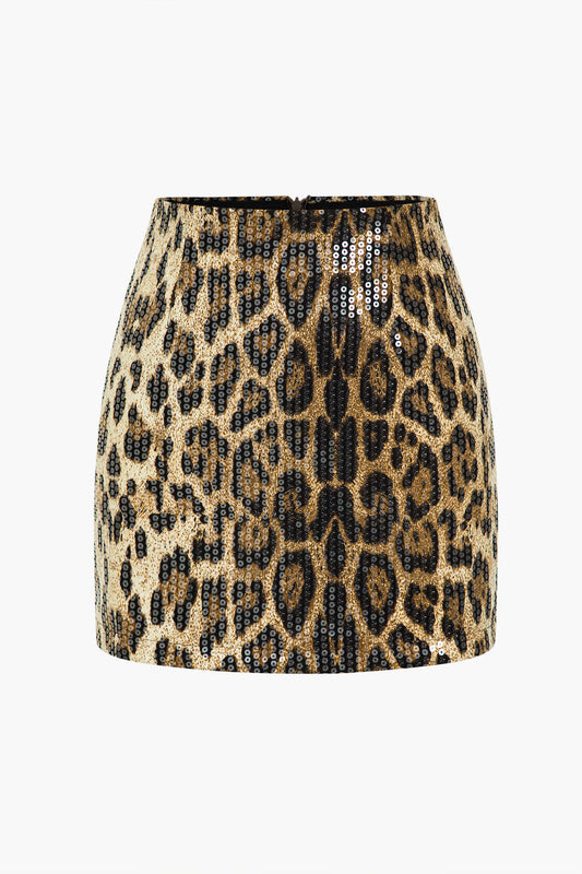 Sequin Leopard Print Mini Skirt