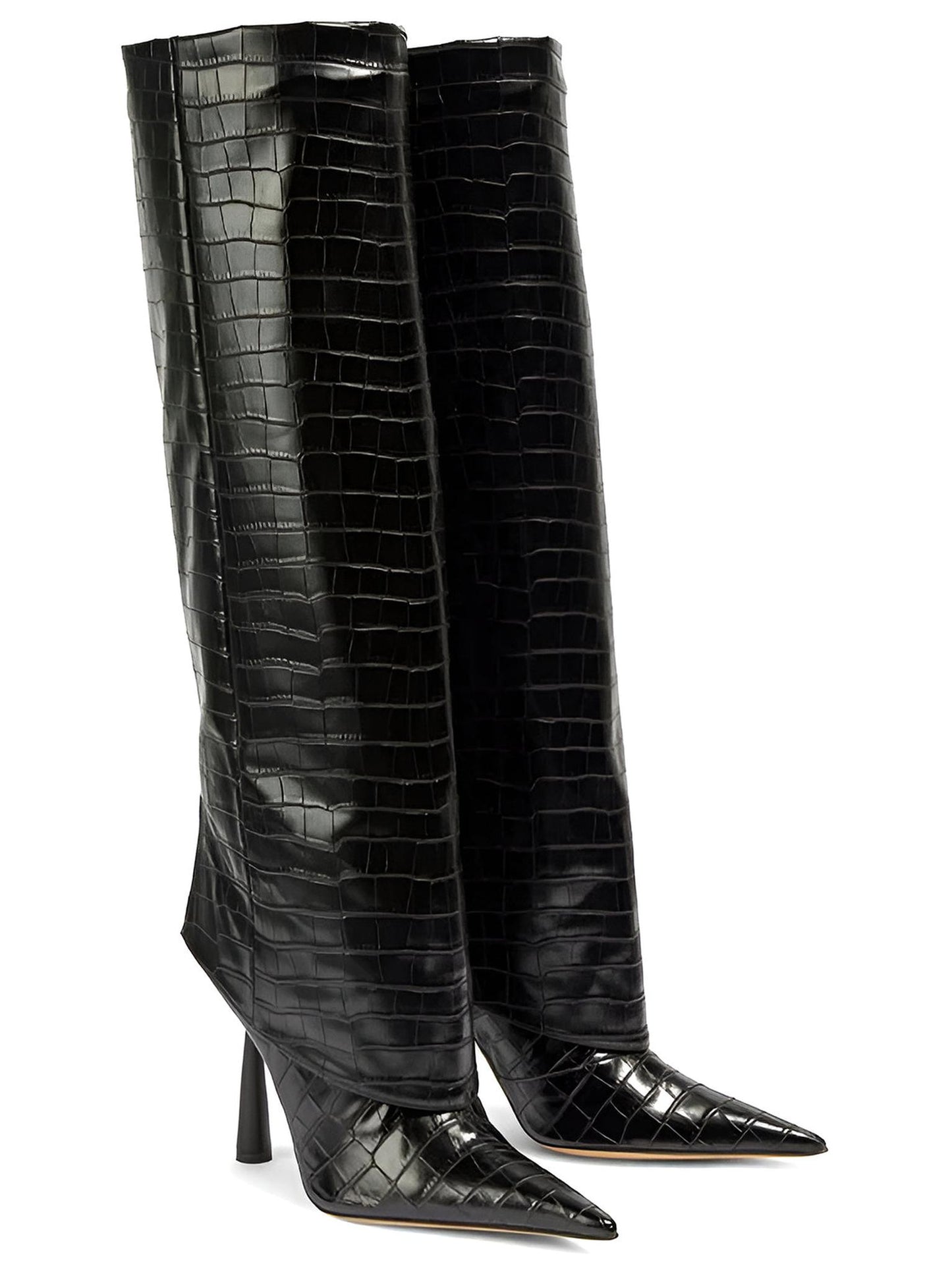 Crocodile Faux Leather Knee High Stiletto Boots