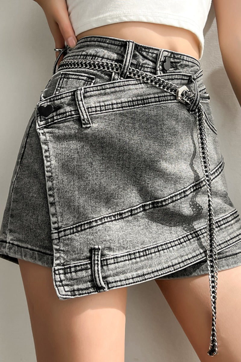 Smokey Gray Jeans Irregular Hem Skirt