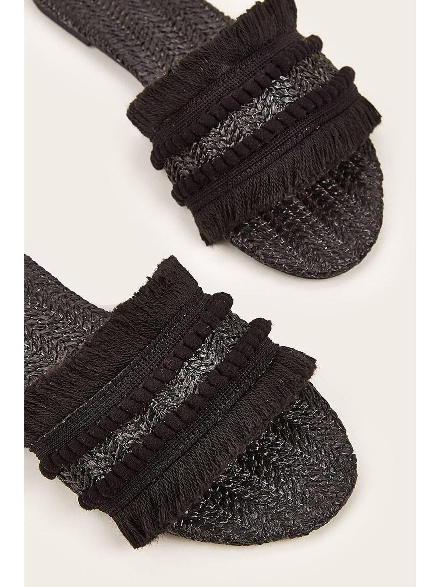 Fringe Slippers with Straw Upper and Rubber Sole