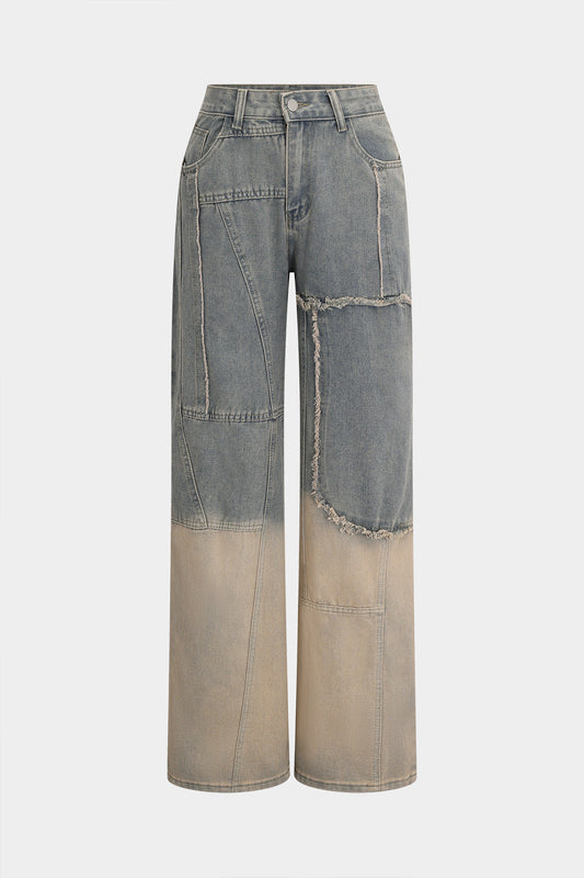 Denim Faded Straight Leg Jeans for Casual Style