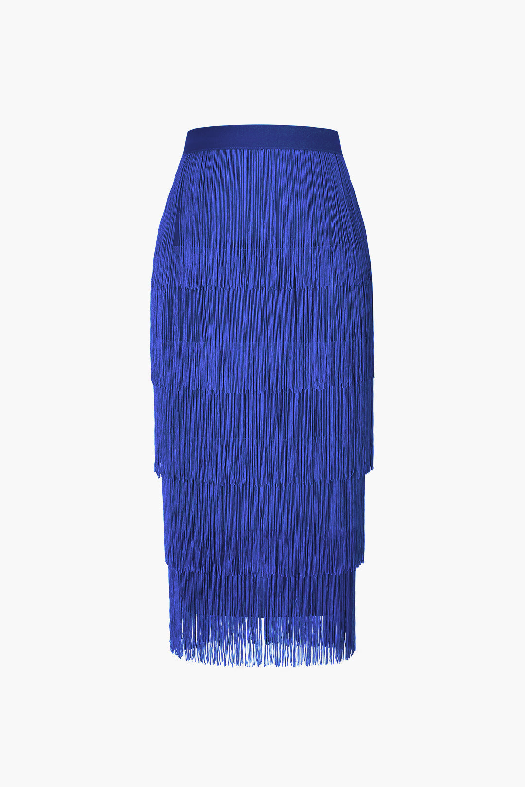 Fringed Tiered Midi Skirt in Jersey Fabric