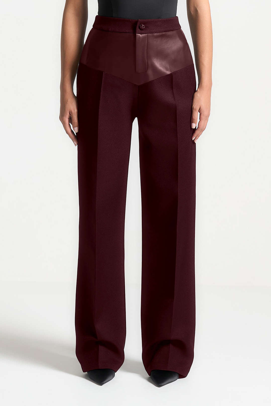 Faux Leather Patchwork Trousers for Stylish Outings