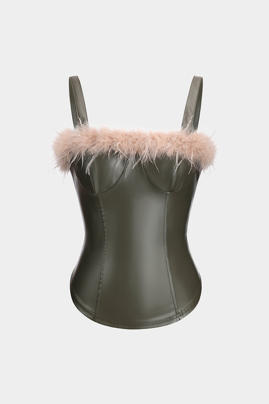 Faux Leather Feather Bustier Cami Top