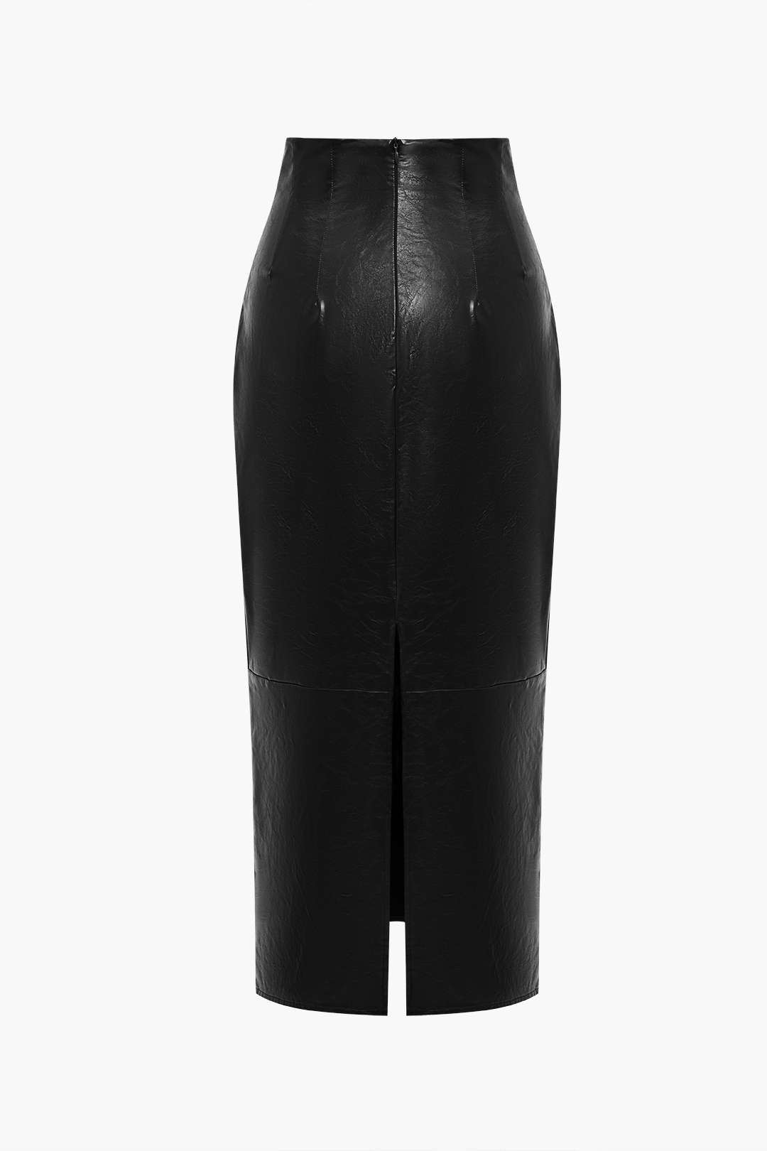 Basic Solid Faux Leather Midi Skirt for Effortless Style