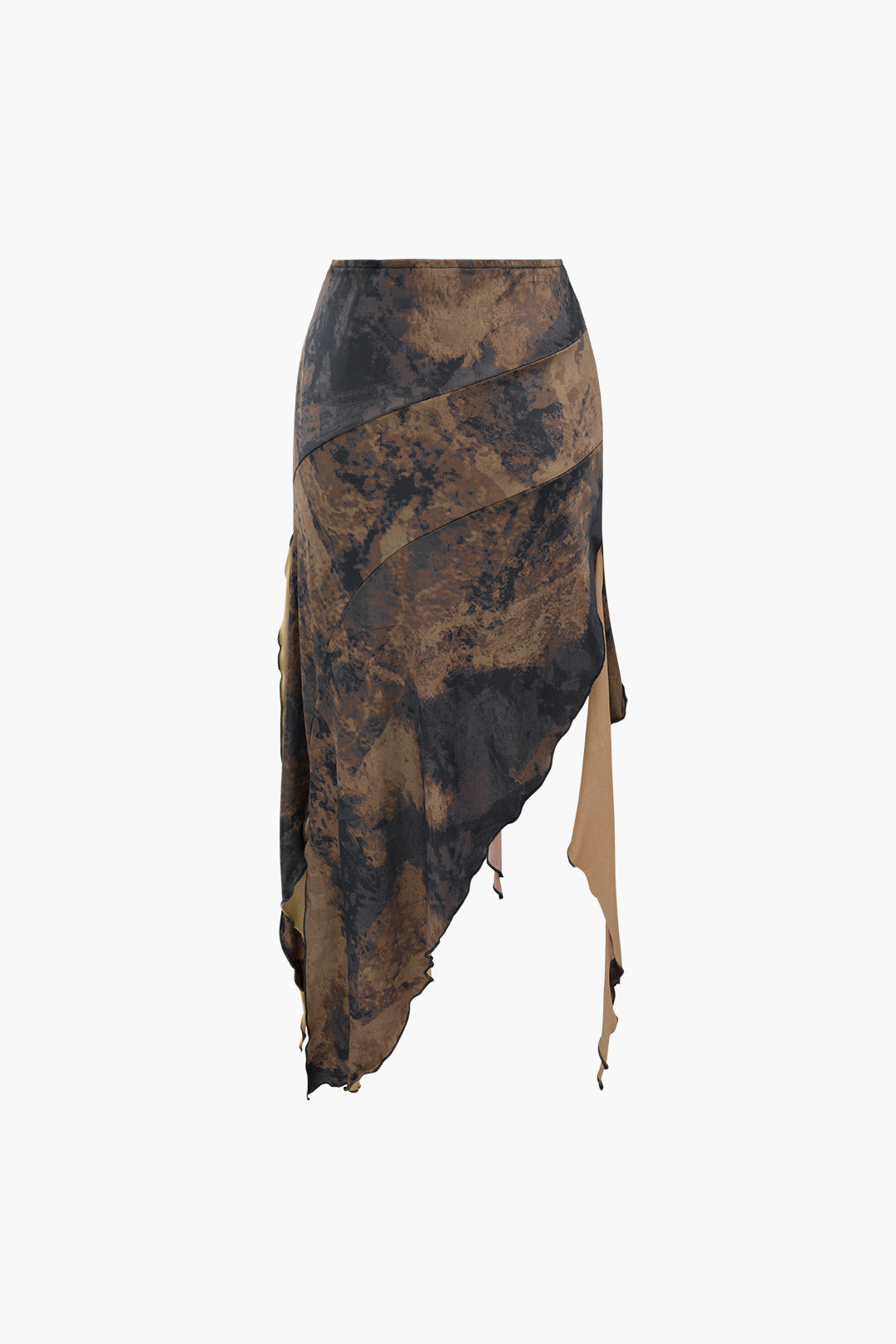 Tie Dye Asymmetric Ruffle Hem Skirt in Jersey Fabric