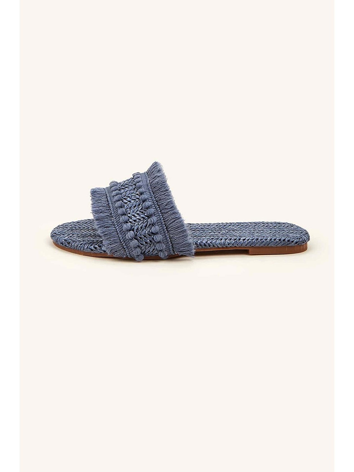 Fringe Slippers with Straw Upper and Rubber Sole