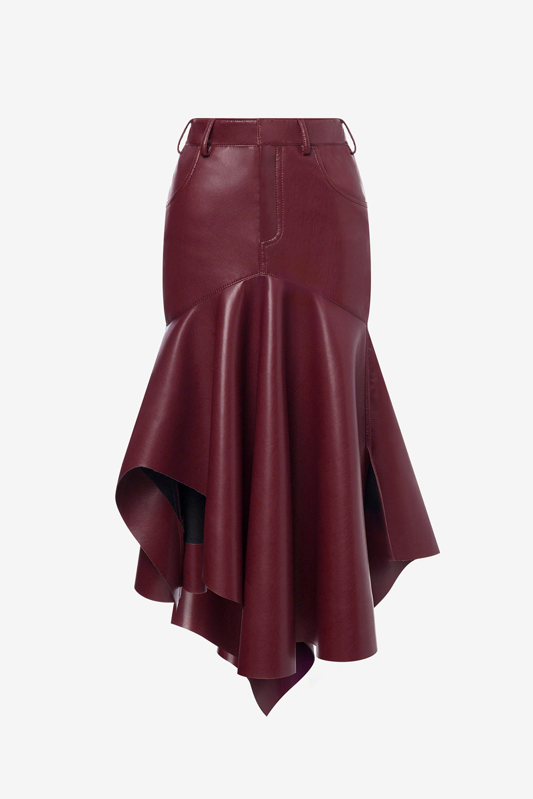 Faux Leather Asymmetrical Skirt with Slim Fit Design