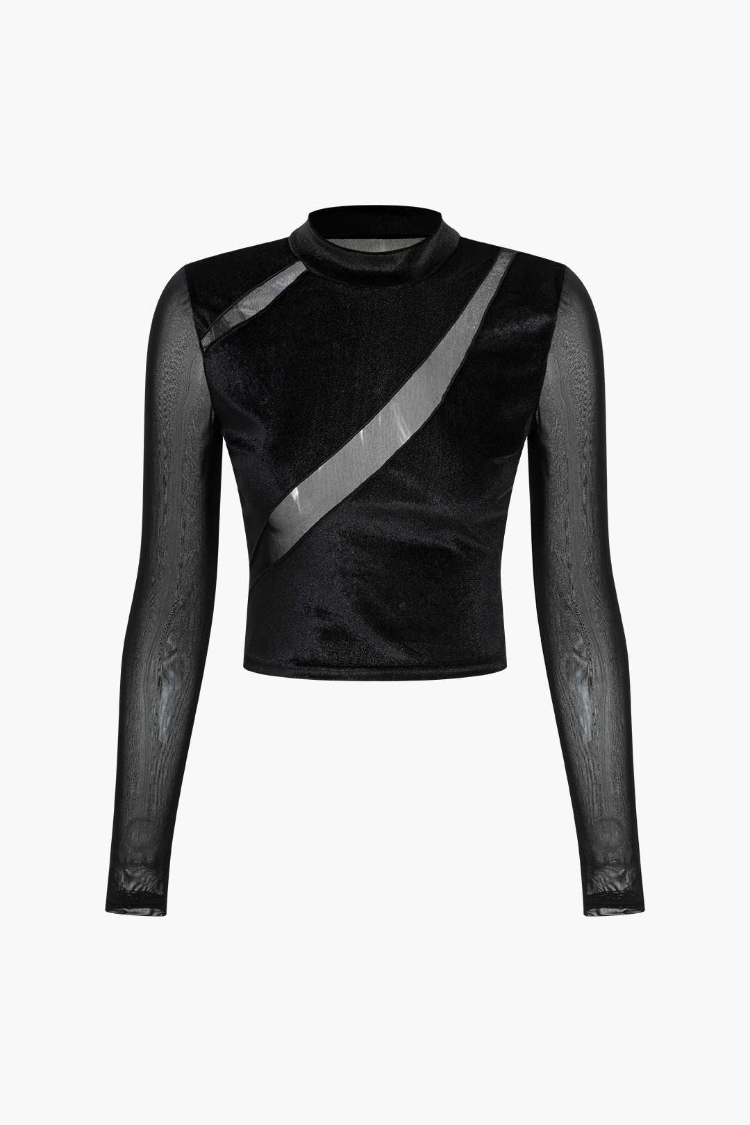 Velvet Mesh Sheer Patchwork Long Sleeve Top