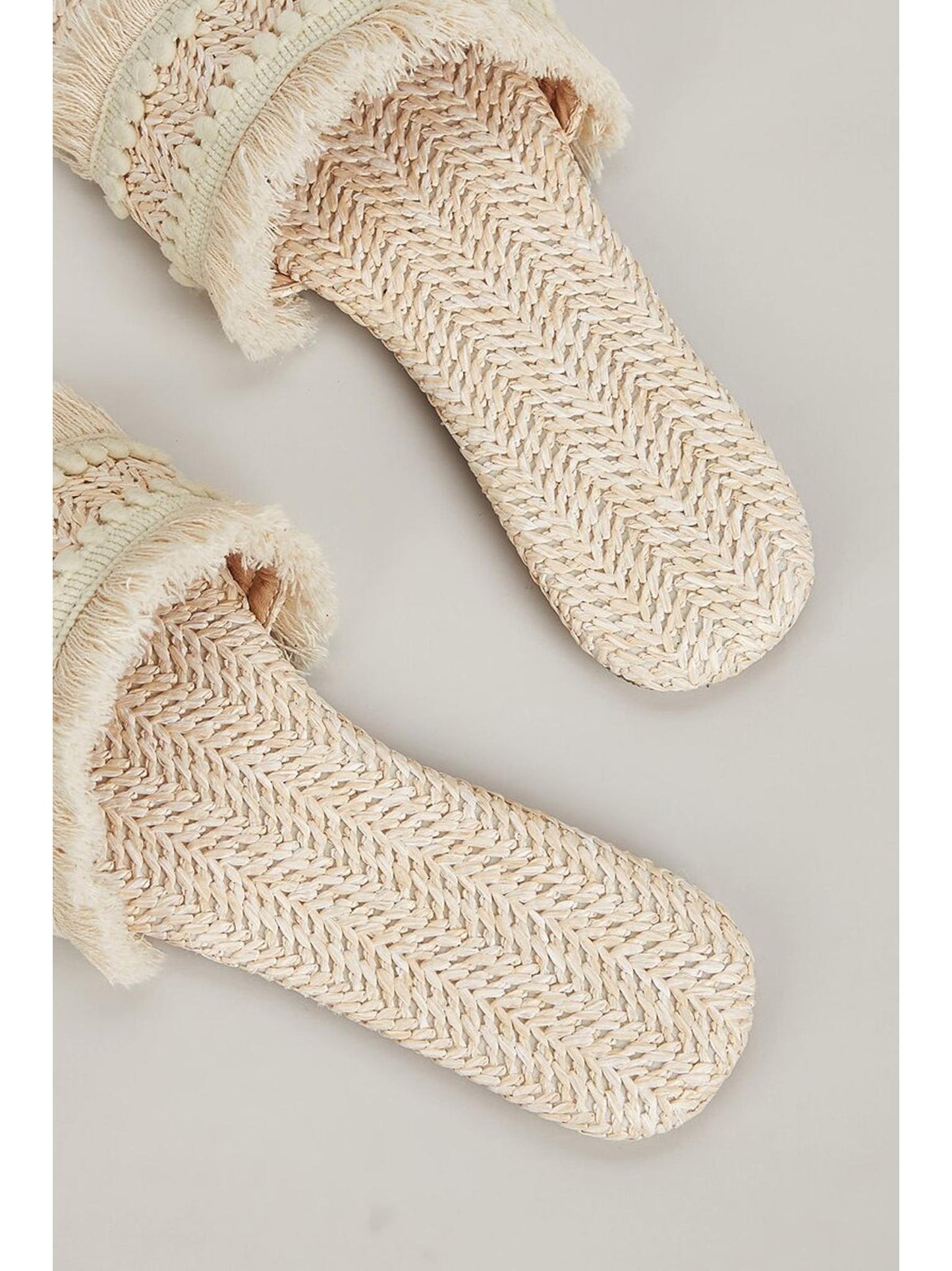 Fringe Slippers with Straw Upper and Rubber Sole