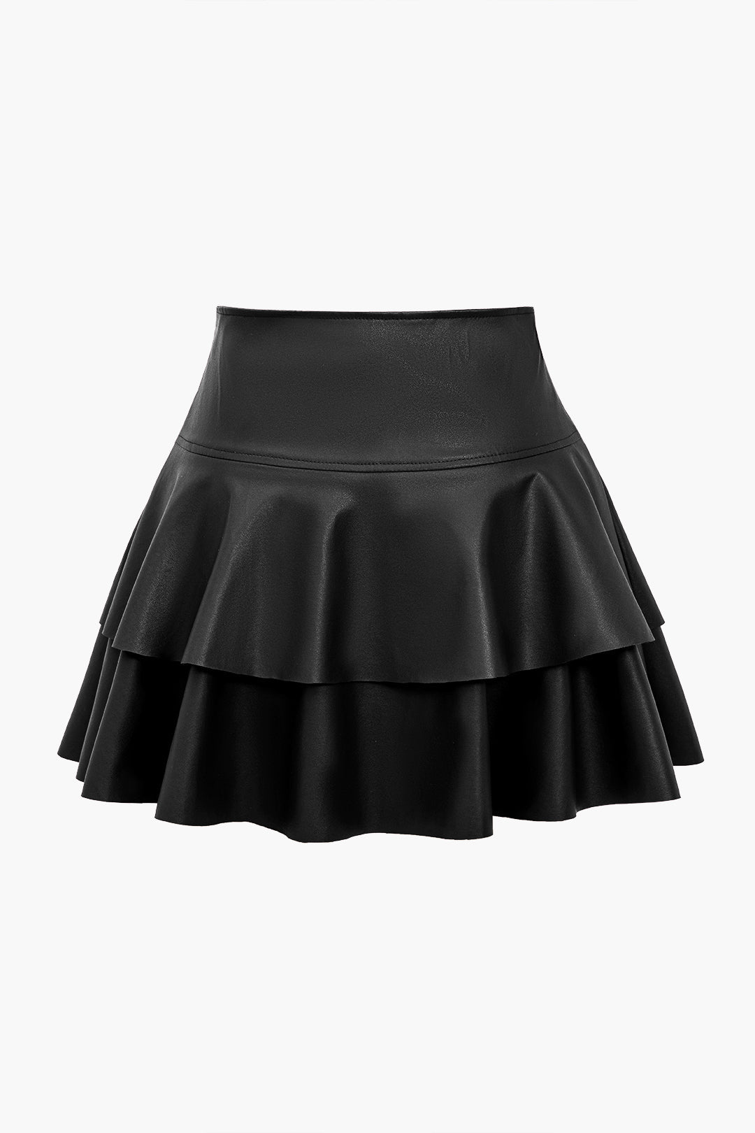 Solid Faux Leather Asymmetrical Layer Skirt