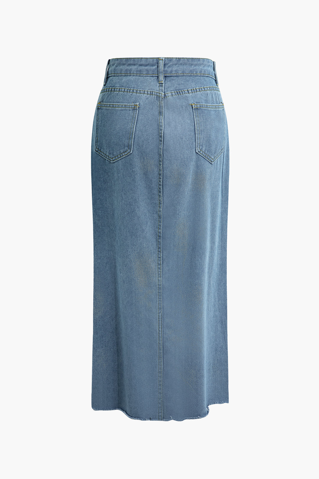 Wrap Split Denim Midi Skirt with Fitted Design