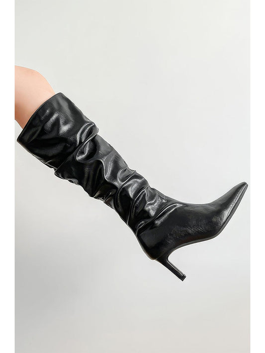 Pointed Faux Leather Mid Calf Boots for Chic Style