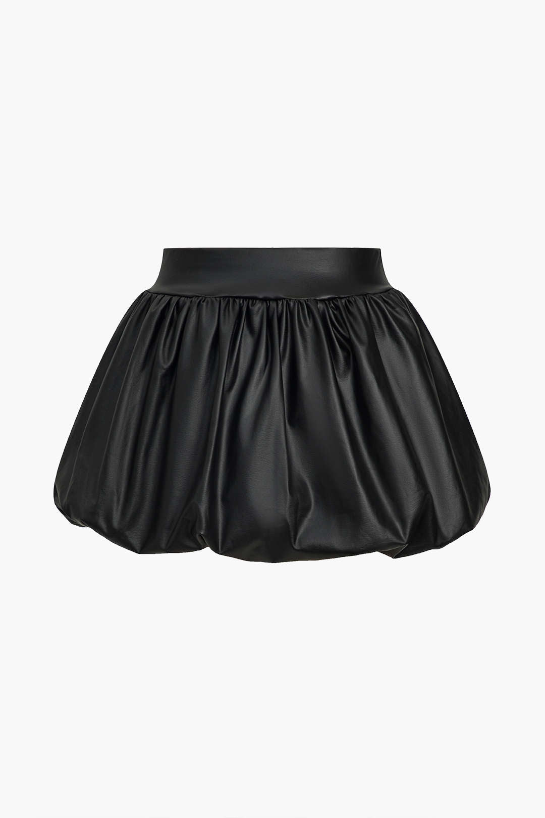 Solid Faux Leather Ruched Puff Skirt