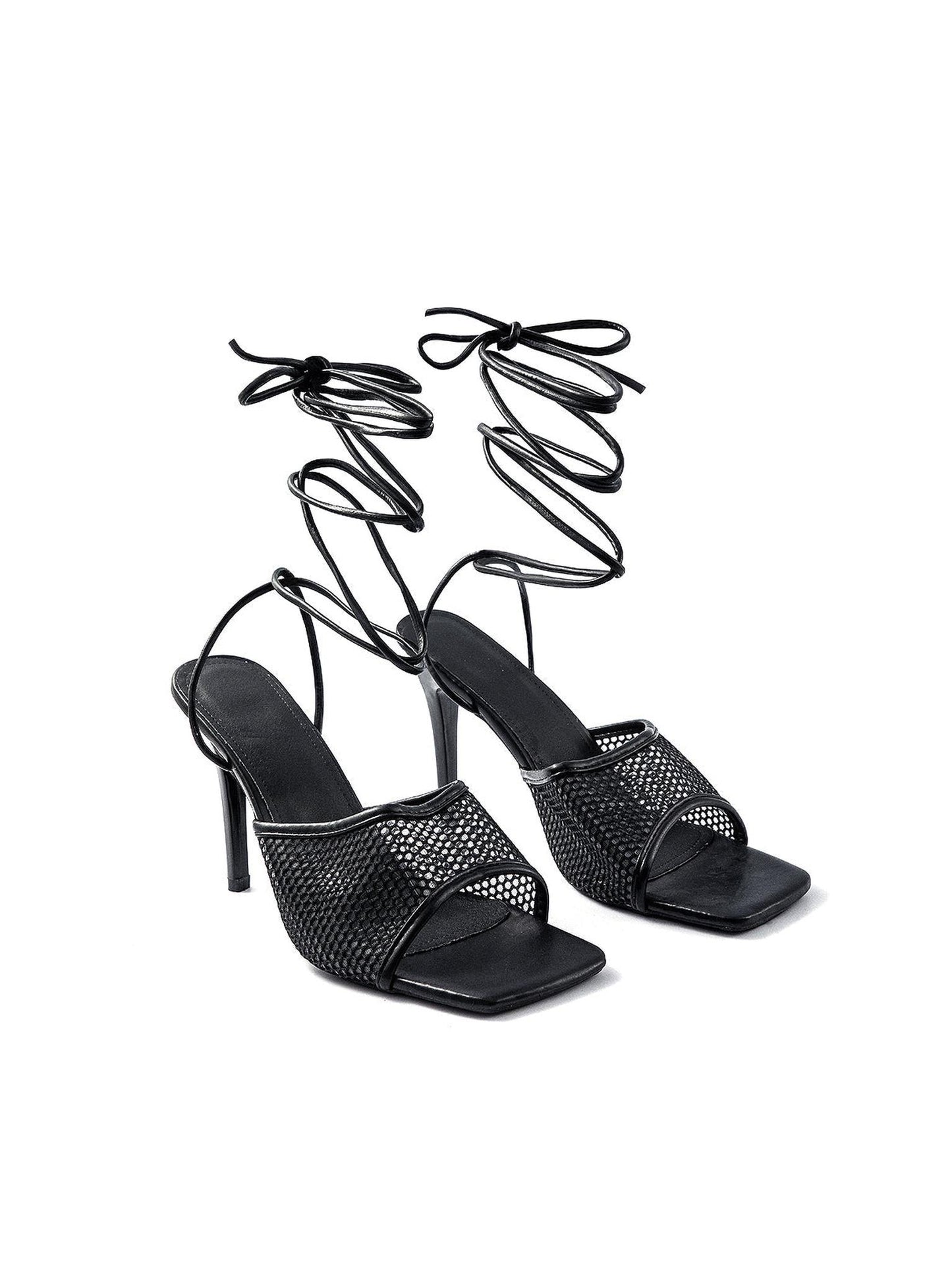 Hollow Out Tie Square Toe Heels for Stylish Comfort