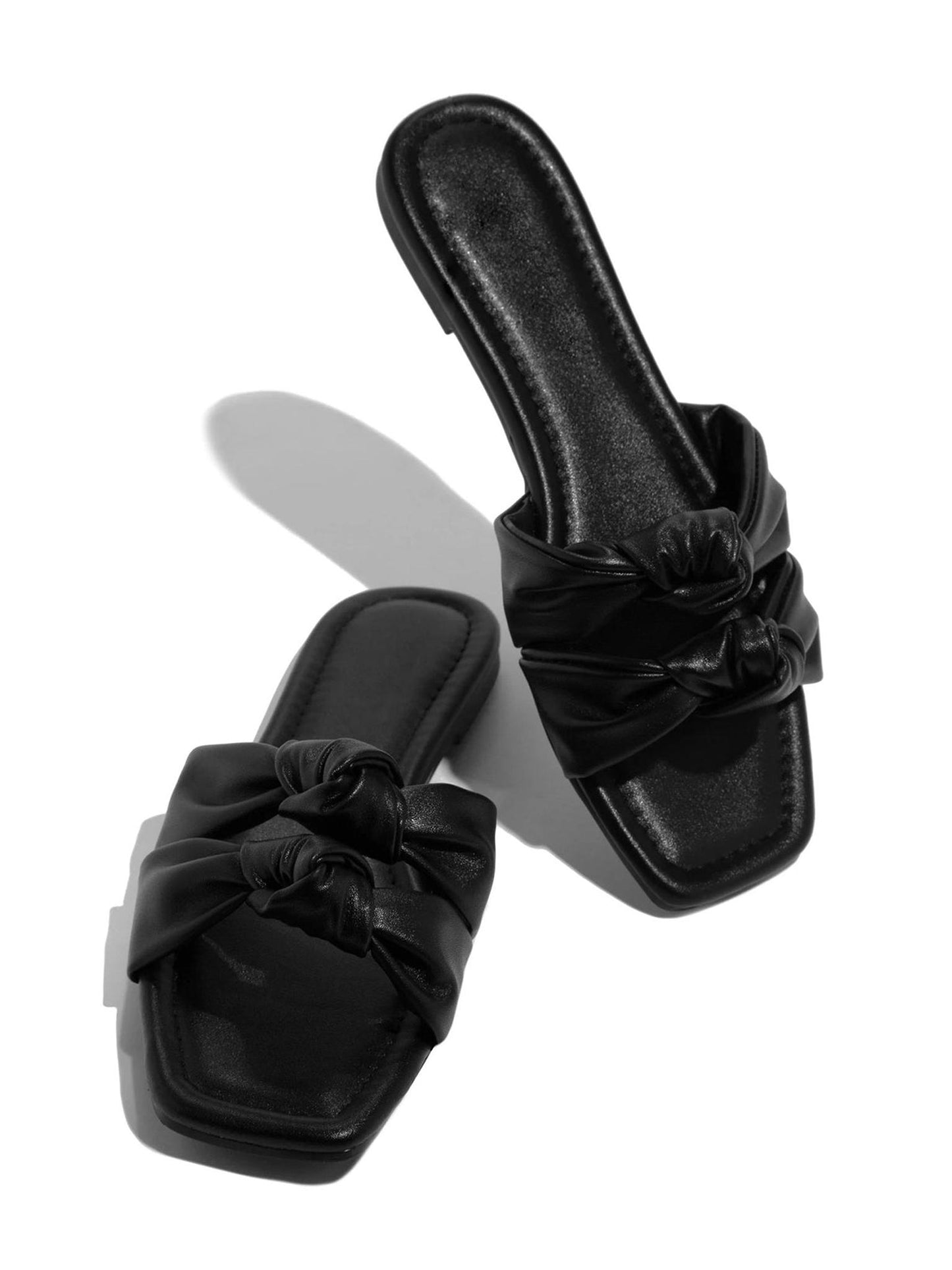 Knotted Strap Slippers with PU Leather Upper