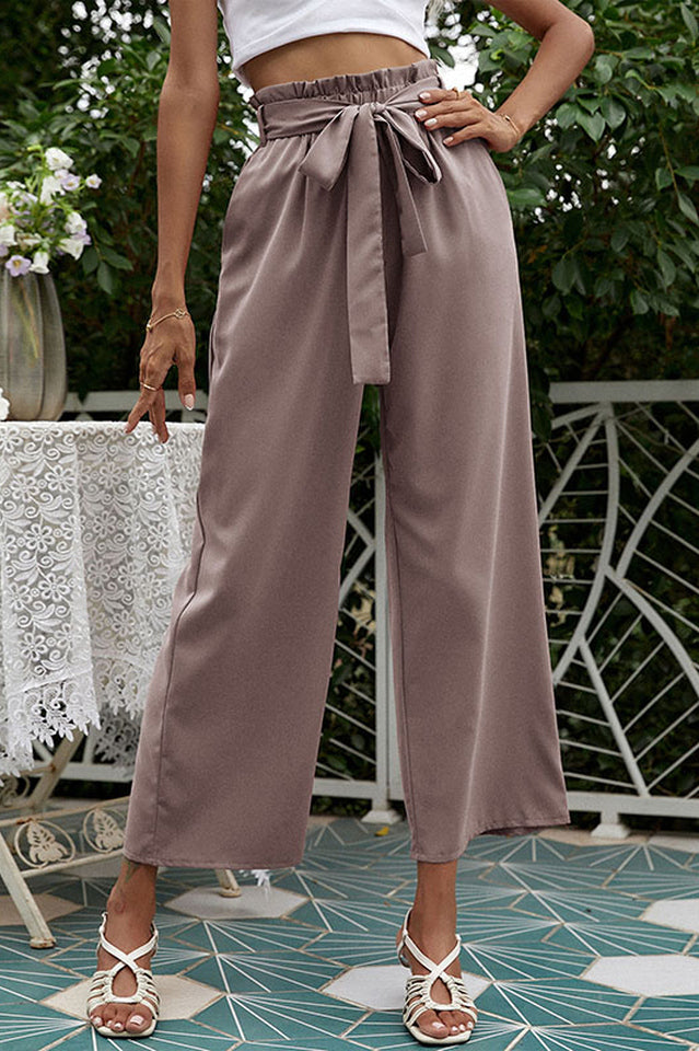 Basic Wide Leg Pants With Belt and Pockets