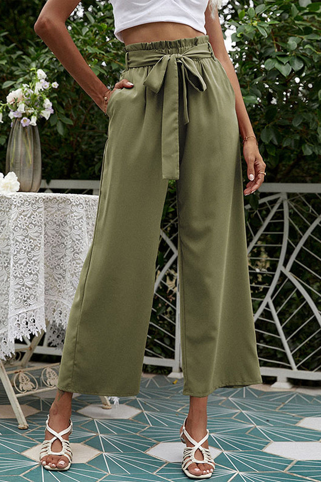 Basic Wide Leg Pants With Belt and Pockets