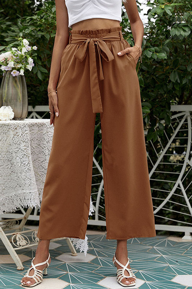 Basic Wide Leg Pants With Belt and Pockets