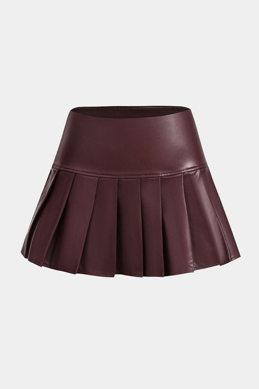 Faux Leather Pleated Skirt in Fitted Style