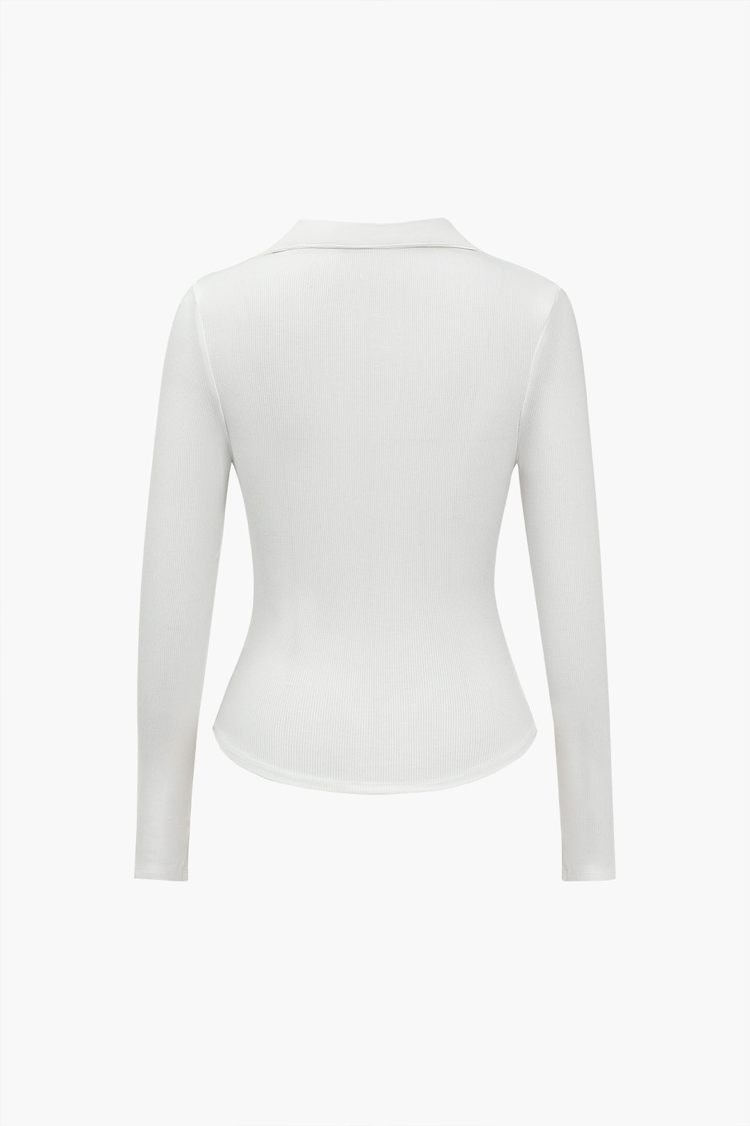 Solid Button V-Neck Long-Sleeve Top in Jersey Fabric