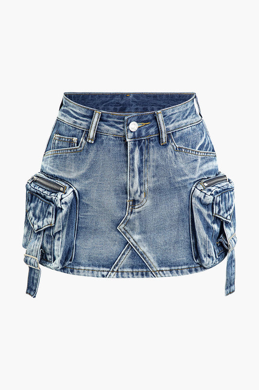 Faded Pocket Denim Mini Skirt for Casual Style