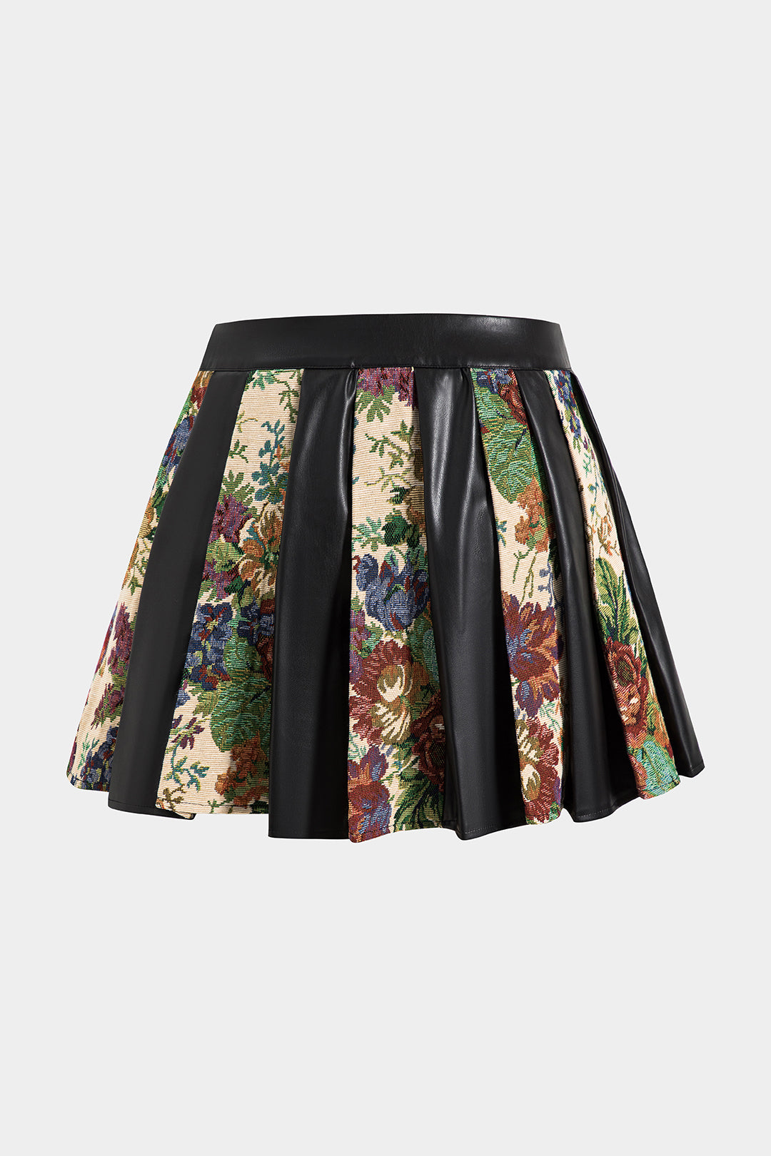 Jacquard Faux Leather Patchwork Skirt