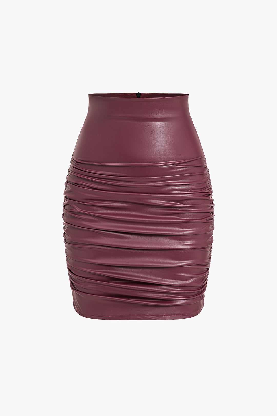 Solid Faux Leather Ruched Pencil Skirt