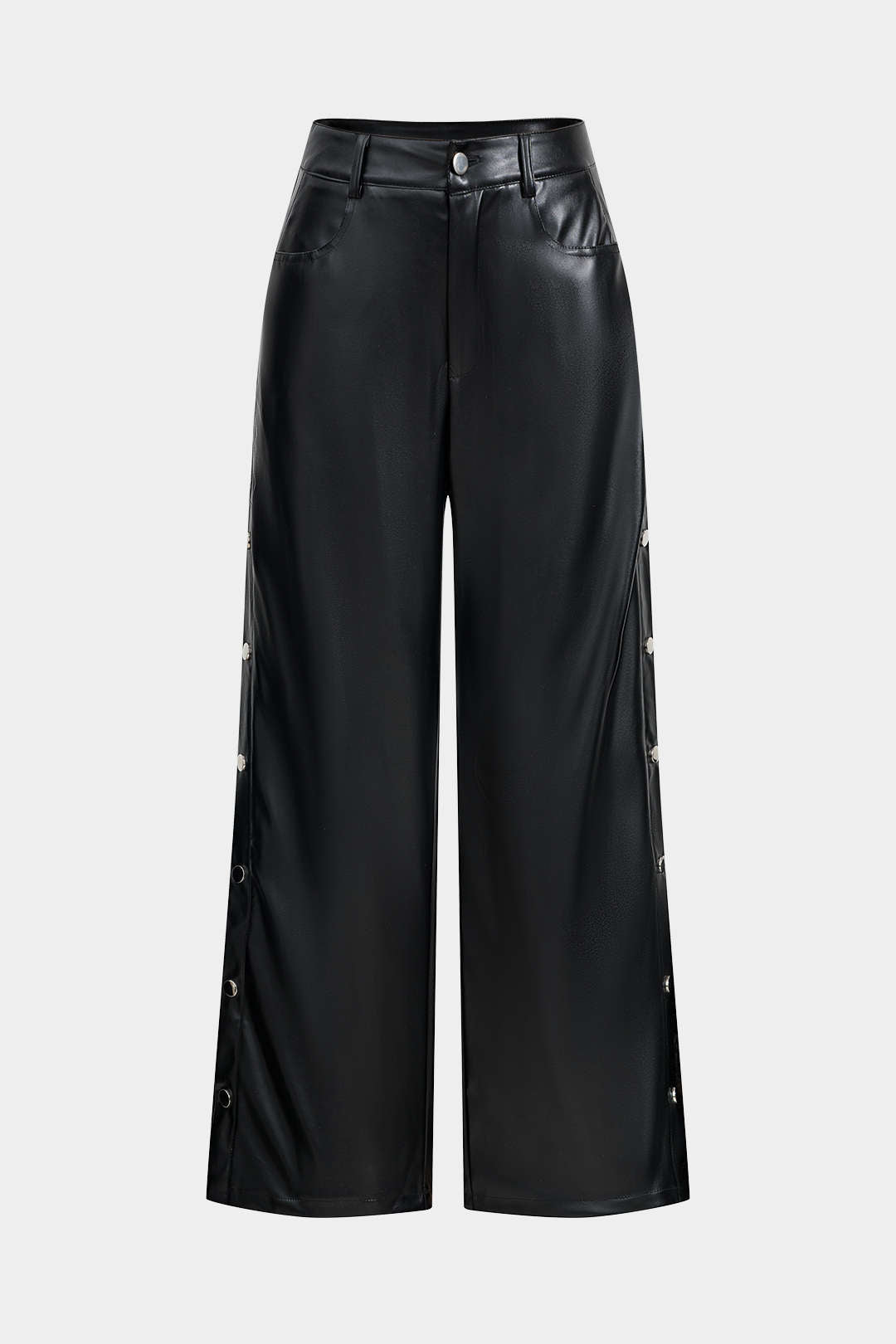 Faux Leather Button Wide Leg Trousers