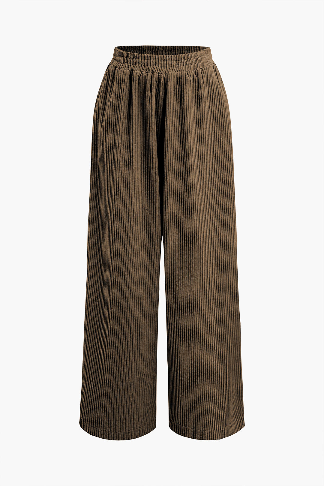 Solid Pleated Wide Leg Pants in Corduroy Fabric