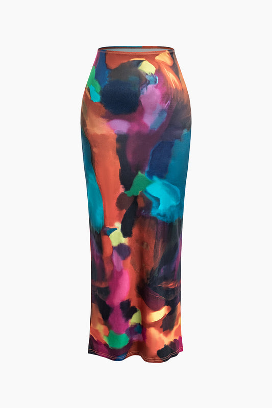 Tie Dye Maxi Skirt in High Stretch Fabric