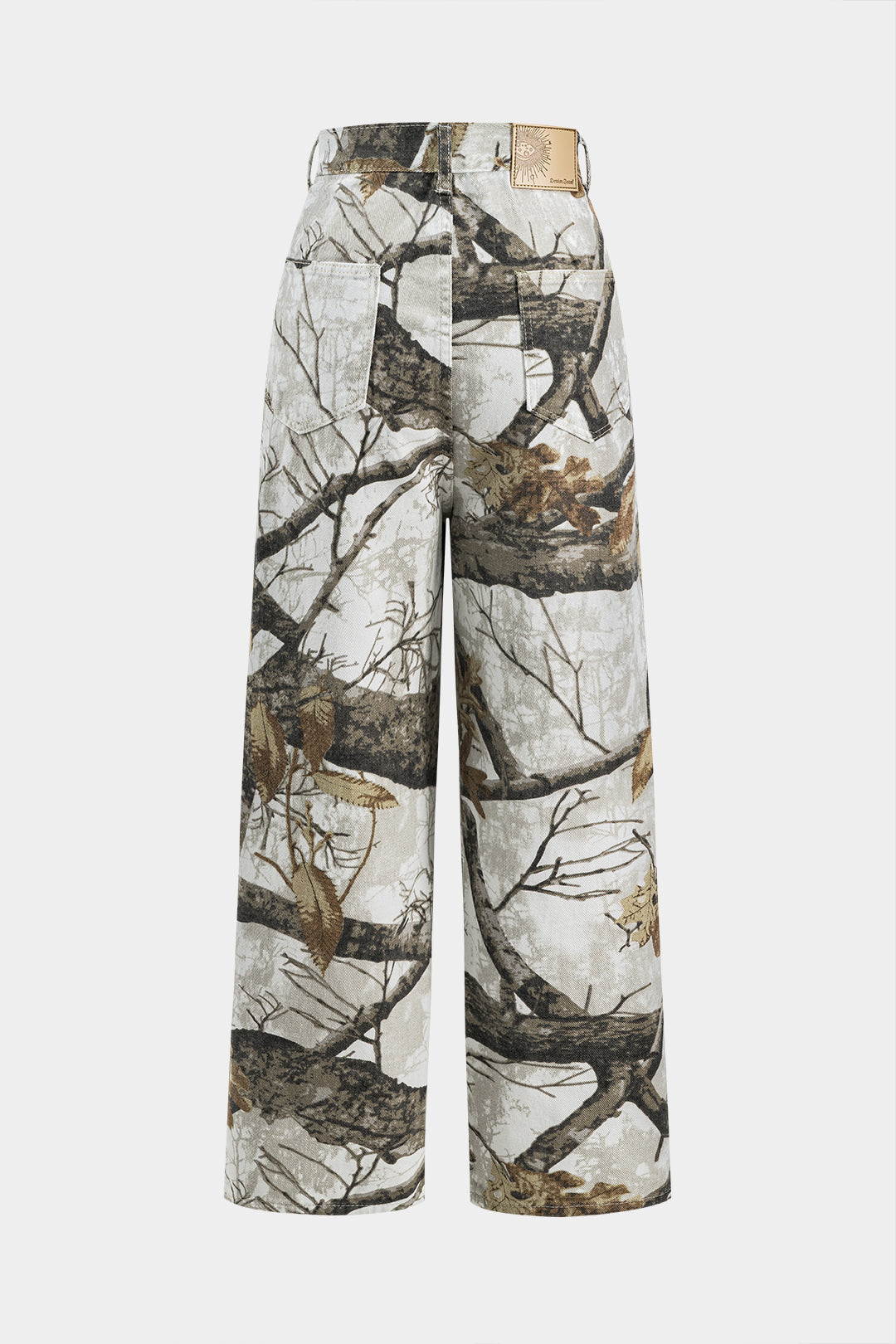 Branch Print Denim Wide Leg Trousers