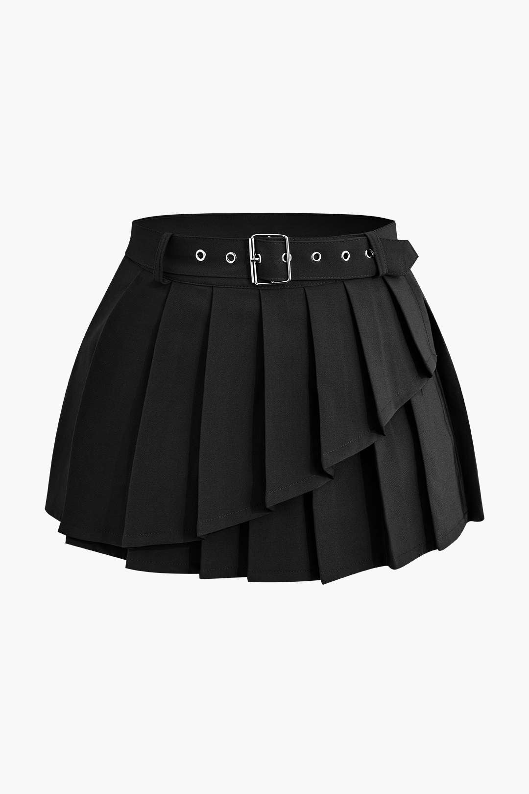 Buckle Layered Pleated Mini Skirt