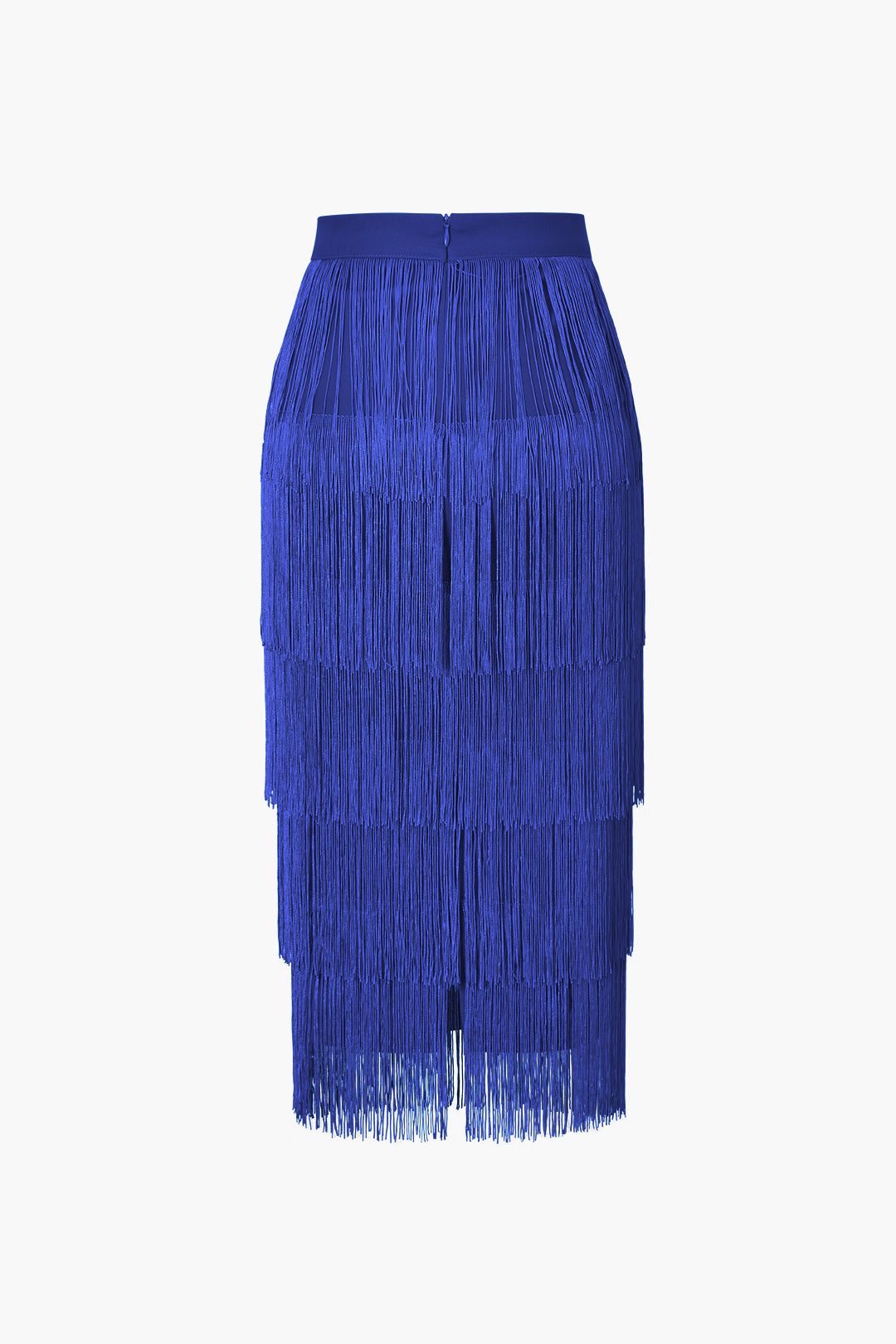 Fringed Tiered Midi Skirt in Jersey Fabric