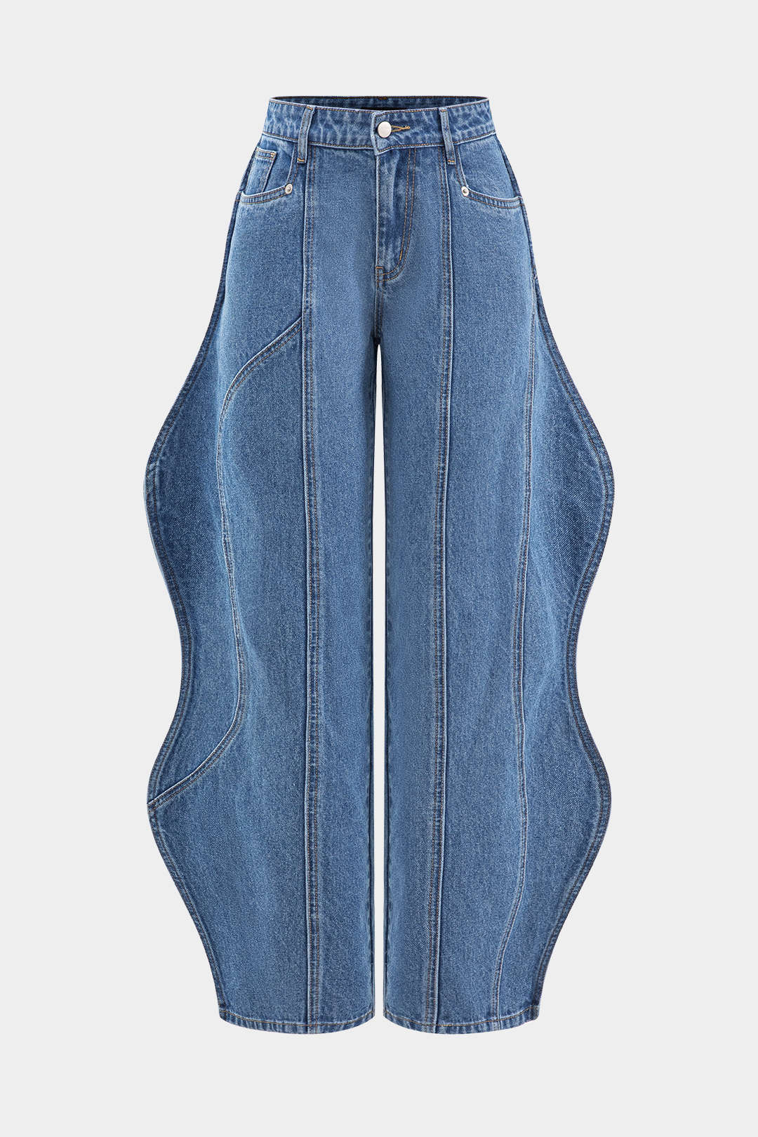 Wave Leg High Waist Barrel Jeans in Denim