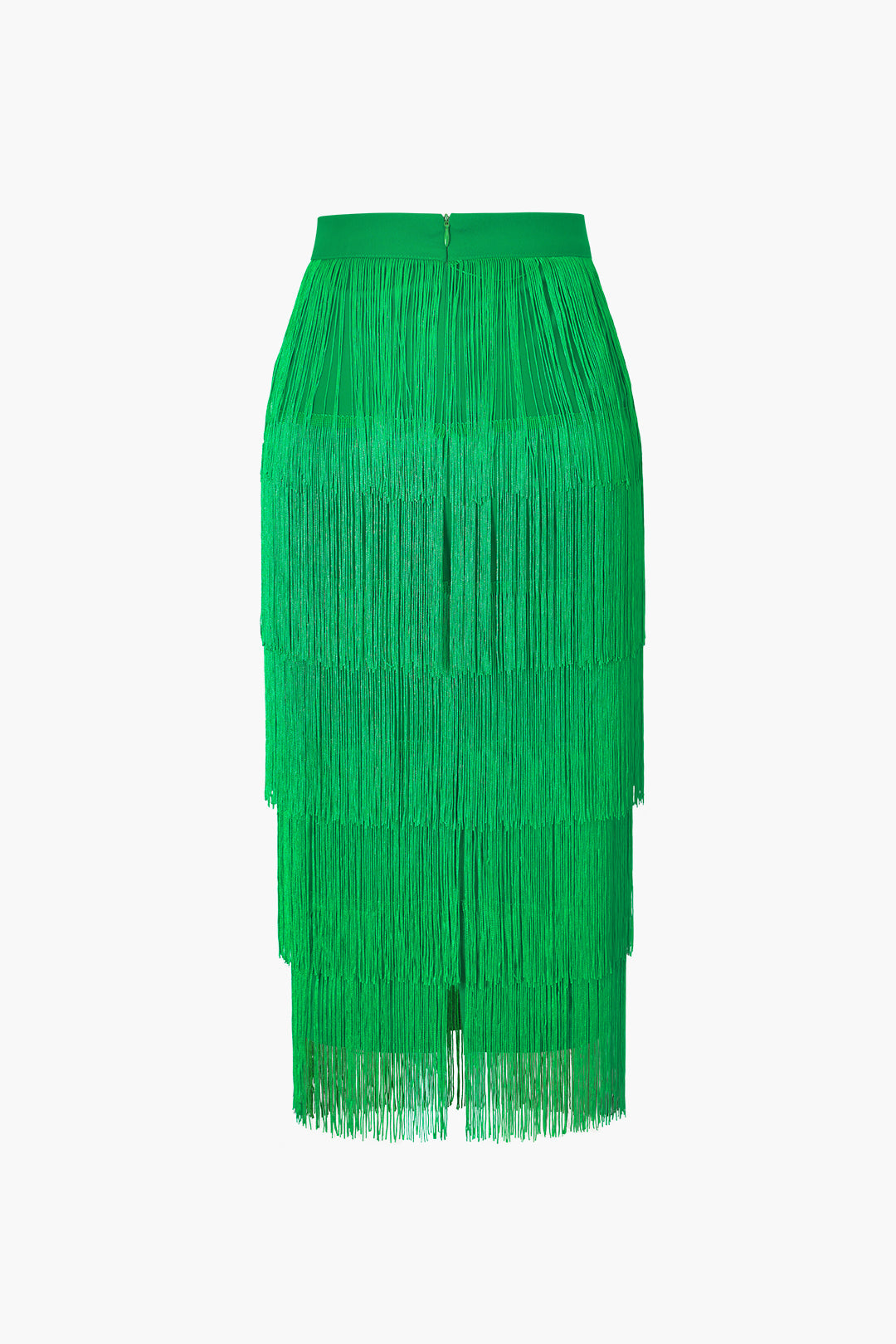 Fringed Tiered Midi Skirt in Jersey Fabric