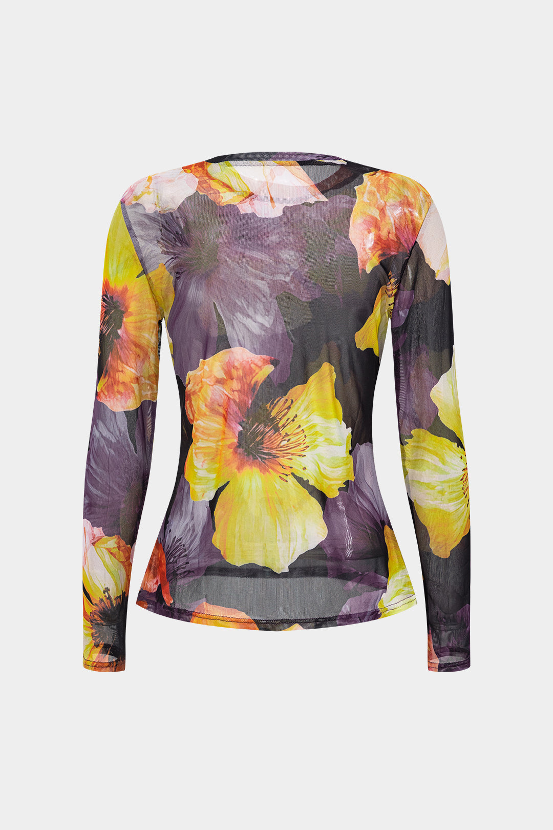 Floral Print Mesh Long Sleeve Top