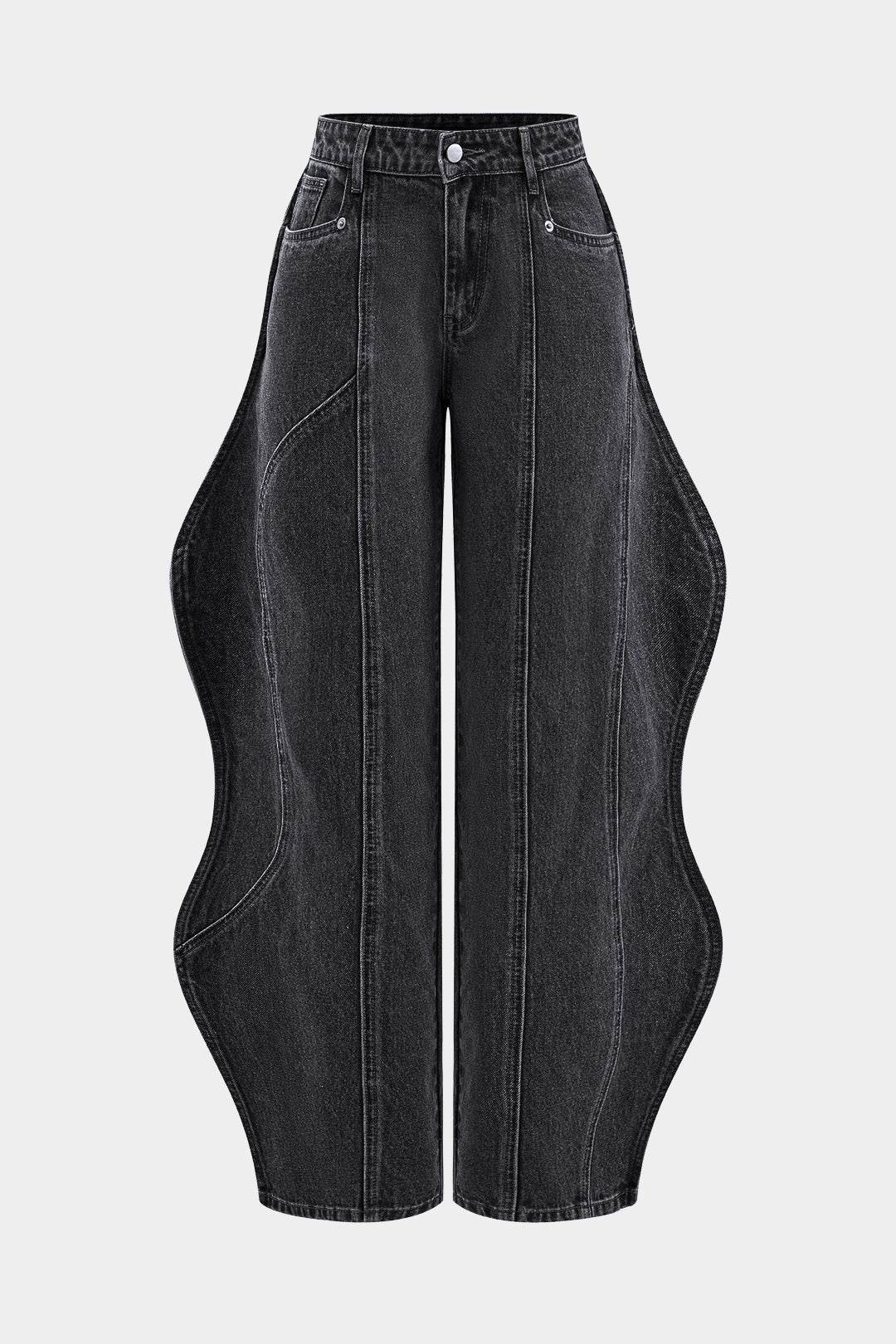 Wave Leg High Waist Barrel Jeans in Denim