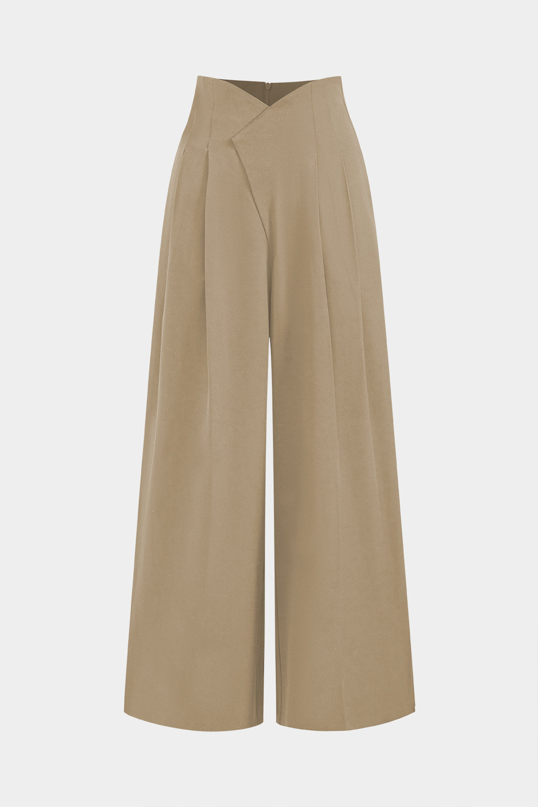 Pleated Asymmetrical Wide Leg Trousers in Twill Fabric