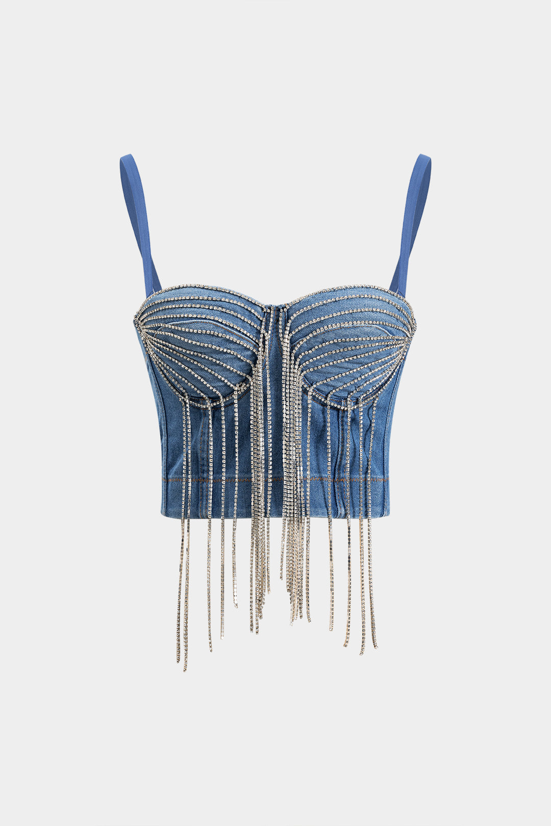 Denim Rhinestone Fringe Cami Top