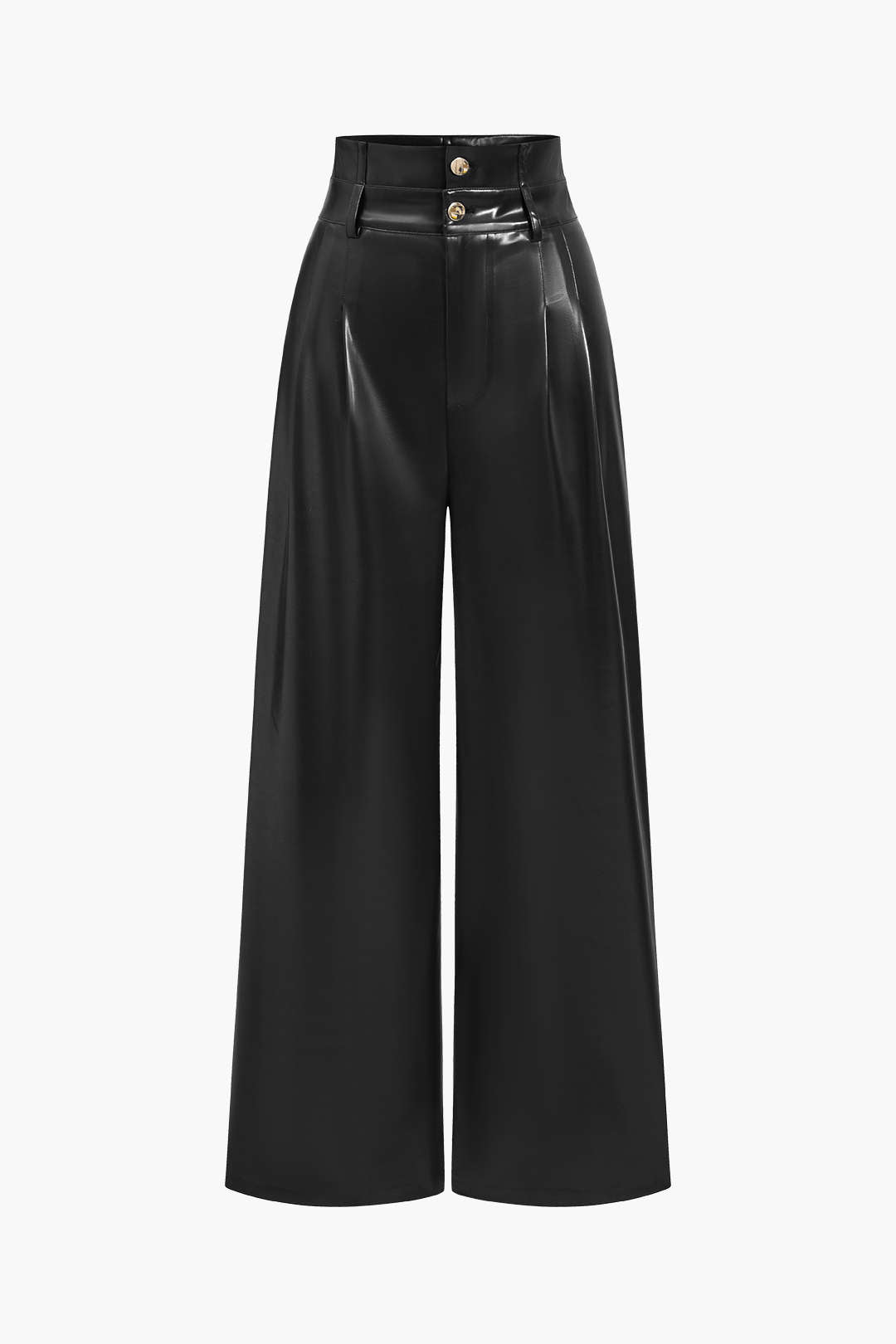 Faux Leather High Waist Trousers - Loose Fit Style