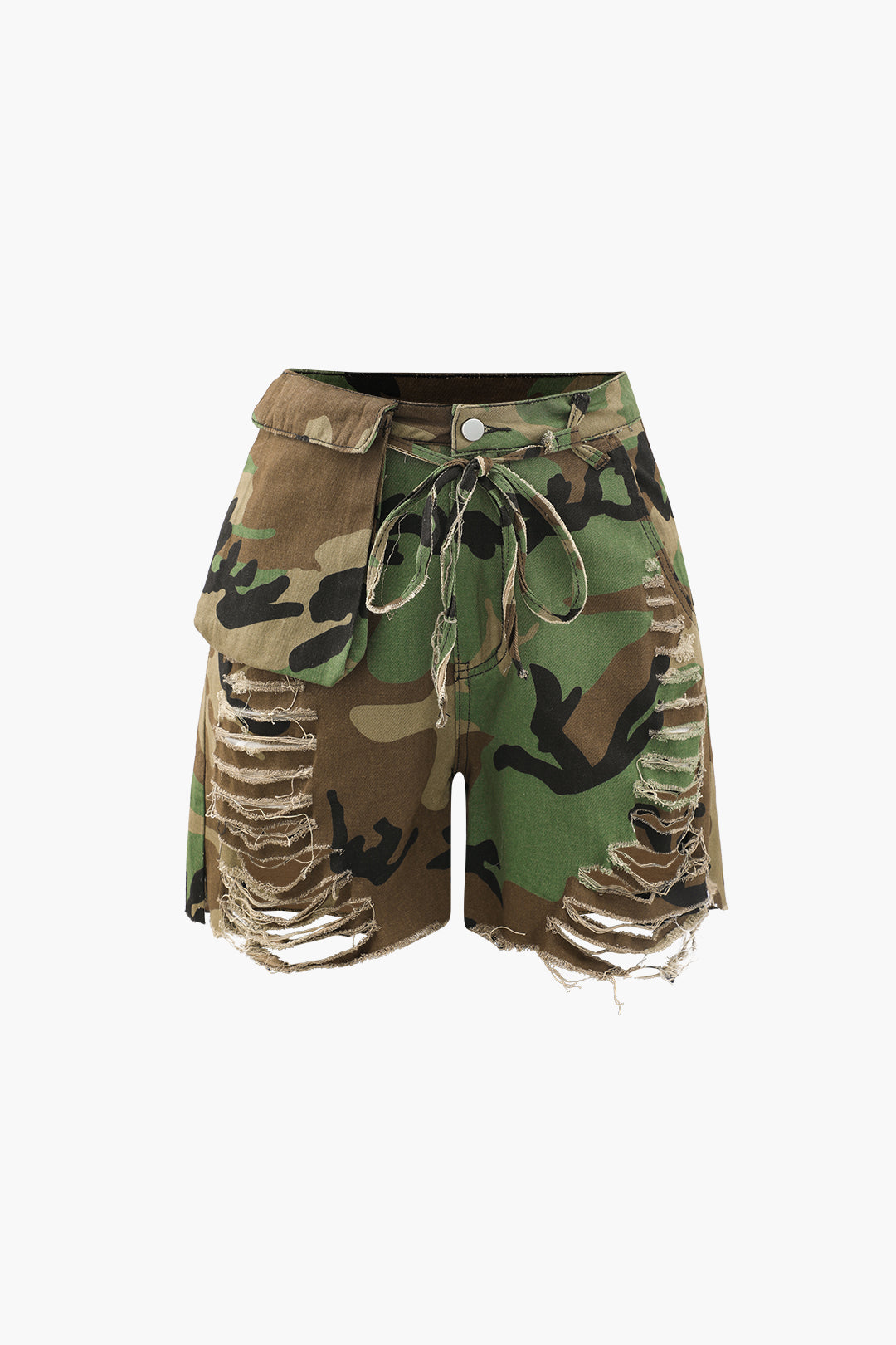 Camo Destroyed Cargo Shorts for Casual Wear