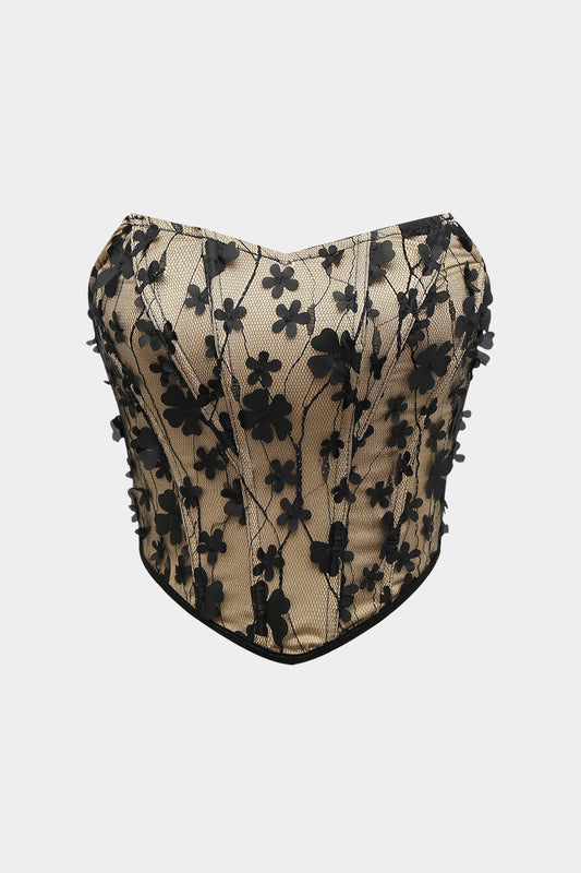 Applique Corset Tube Top in Lace Fabric