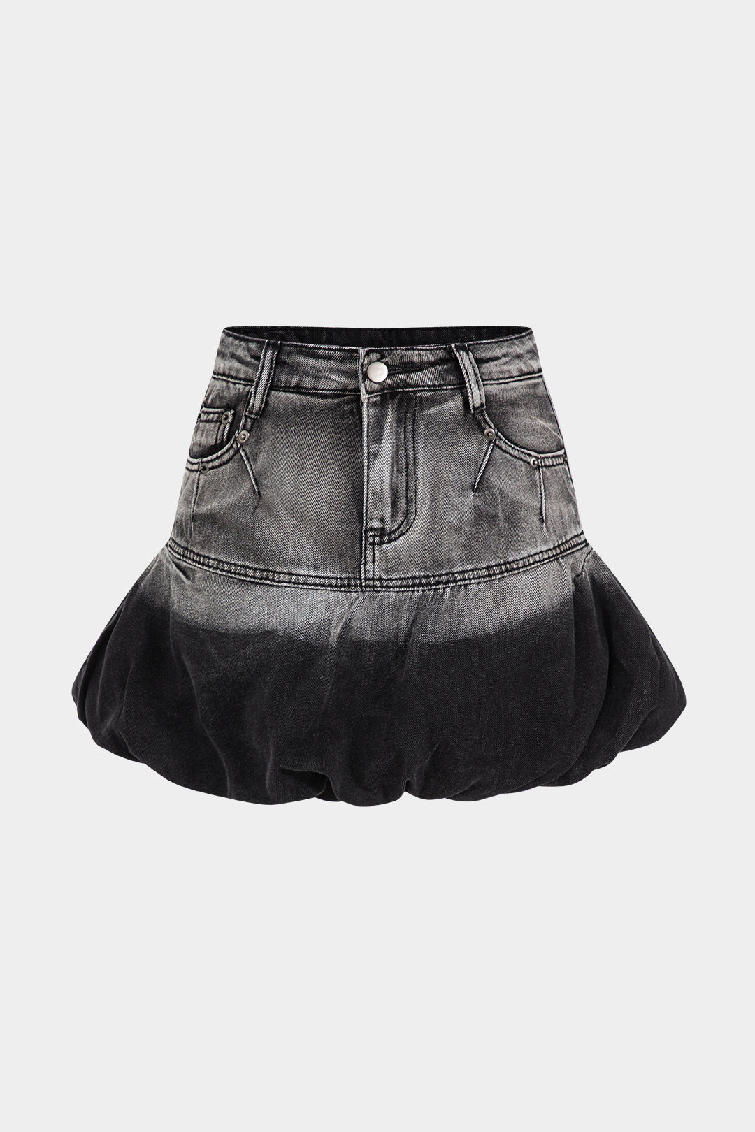 Denim Pocket Button Puff Skirt in Casual Style