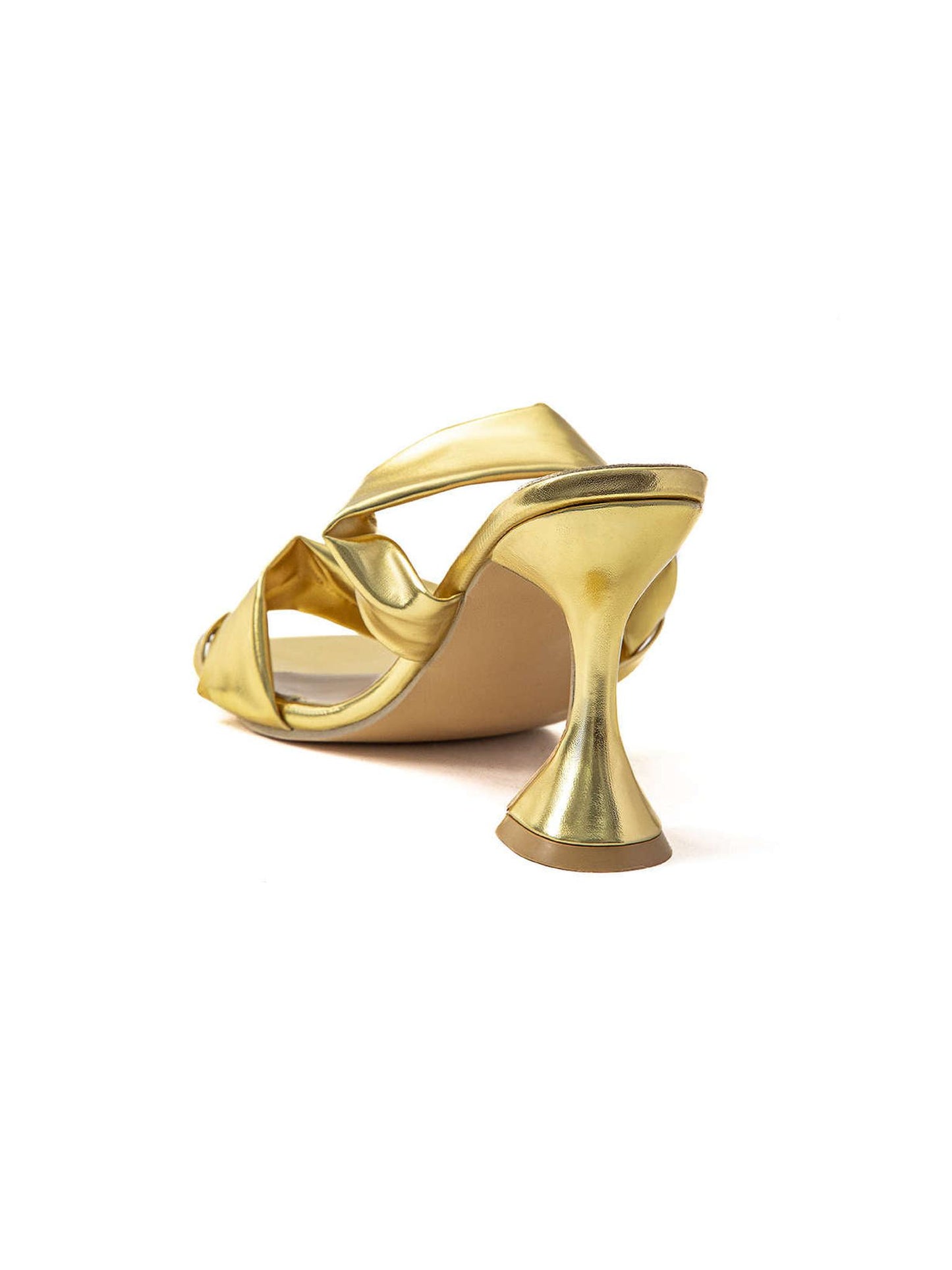 Metallic Ruched Square-Toe High Heels Sandals