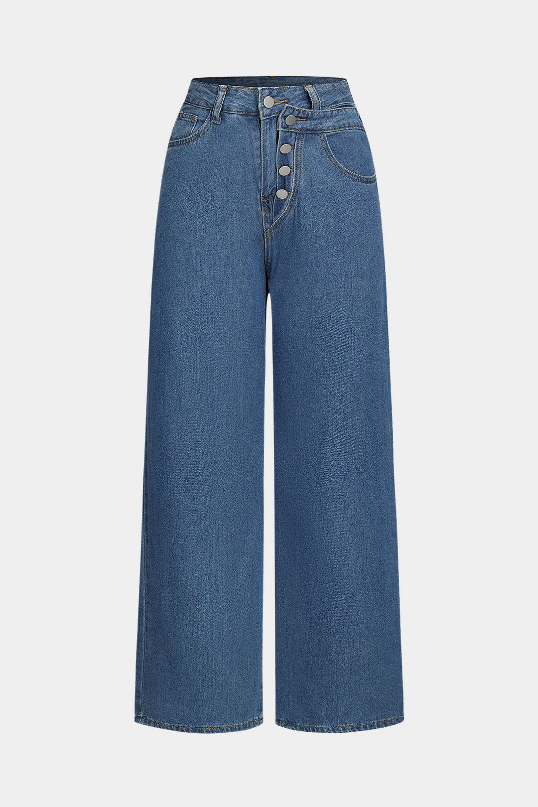 Denim Button Pocket High Waist Straight Leg Jeans