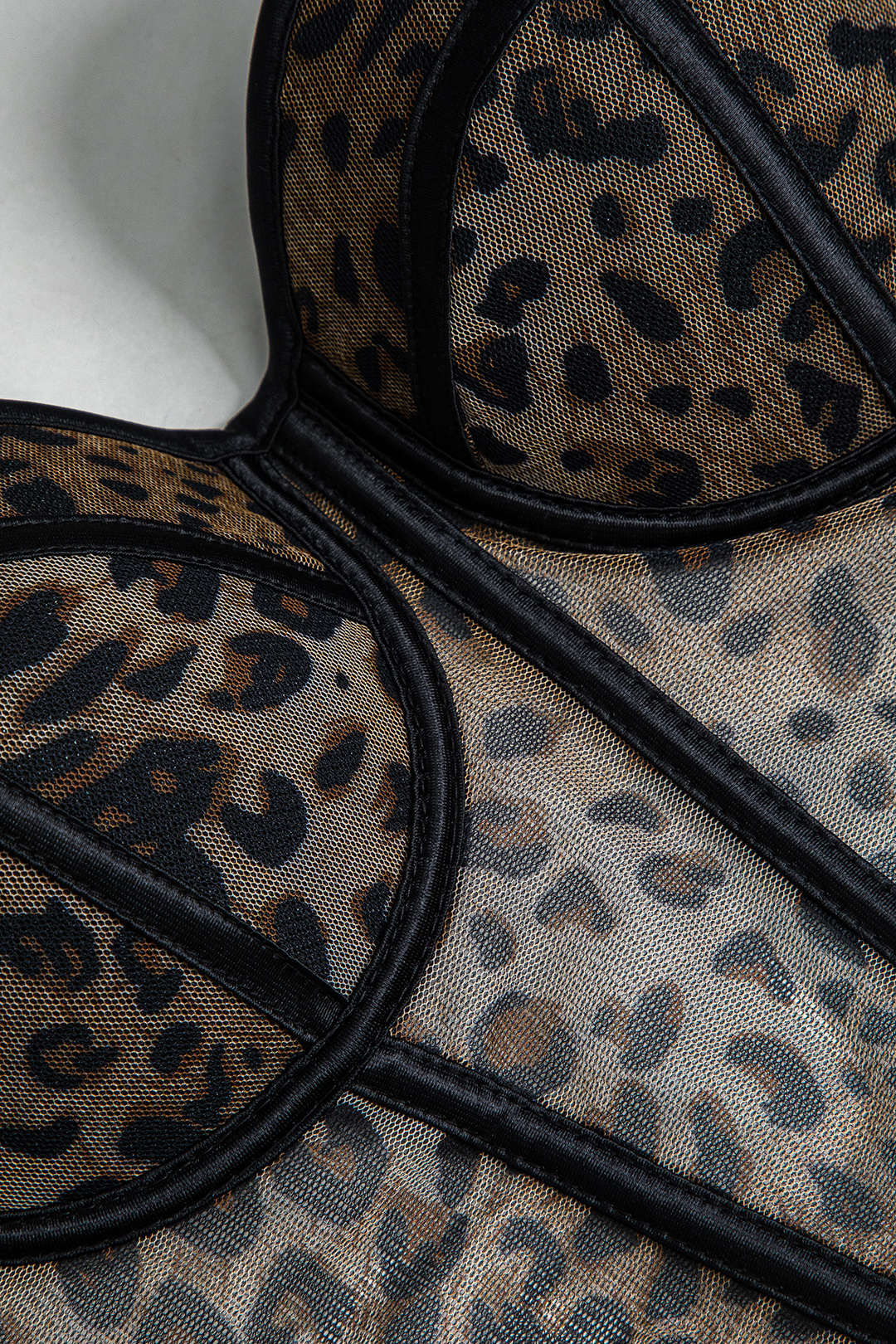 Leopard Print Mesh Sheer Corset Cami Top