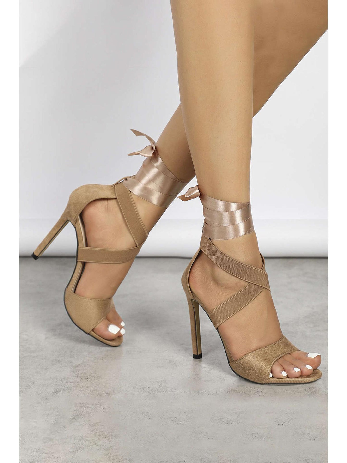 Faux Suede Crossed Tie-Up Heels for Effortless Elegance